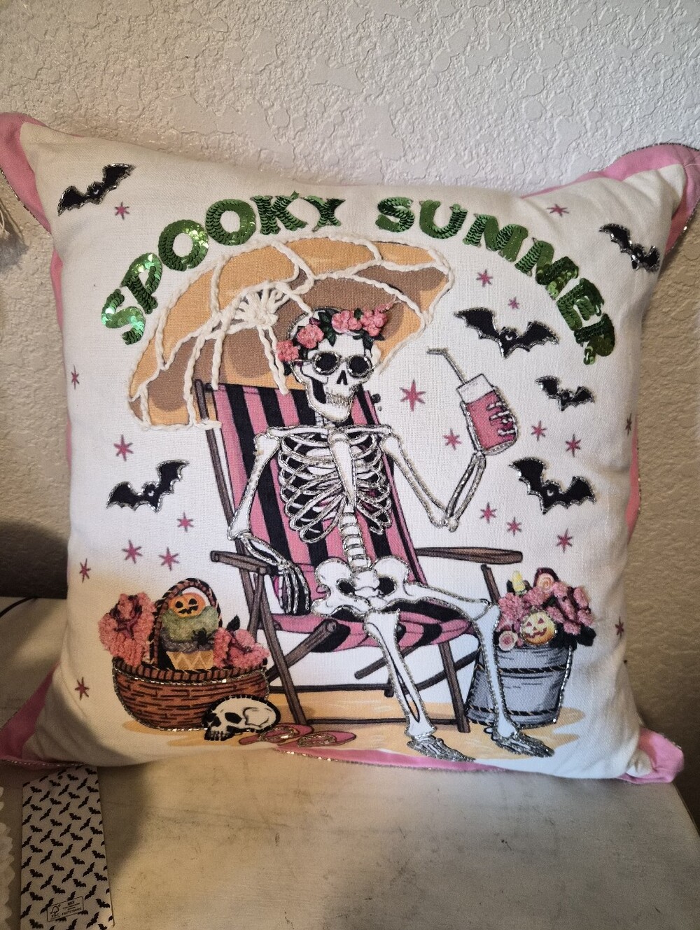 SPOOKY SUMMER Skull Pillow